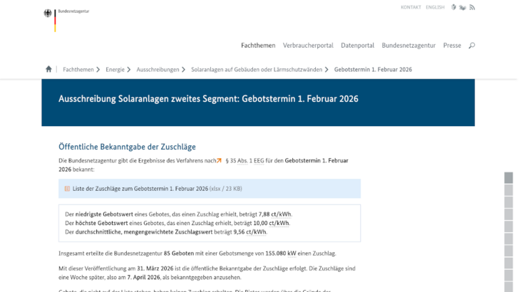 Die Ergebnisse der Ausschreibung sind im Internet einsehbar.