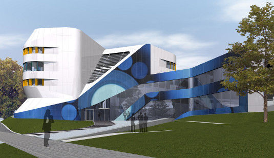 Flexible Solarzellen sind optimal für die Integration in Fassadenelemente. Eine andere Möglichkeit sind waferbasierte farbige Solarzellen, wie sie das Fraunhofer-Institut für Angewandte Optik und Feinmechanik (IOF) entwickelt hat.