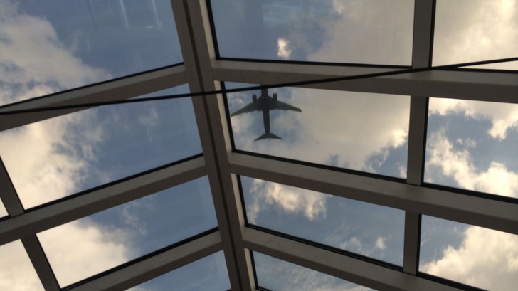 Die feine Zellstruktur der rahmenlosen Module auf diesem Dach des Wintergartens ist fast nicht zu erkennen.