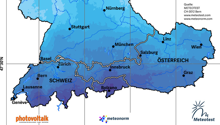 Strahlungsdaten sind online abrufbar. - © photovoltaik/Meteotest
 Strahlungsdaten sind online abrufbar.