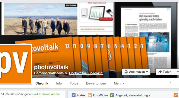 Am Wochenende: Neues auf Facebook: photovoltaik.eu