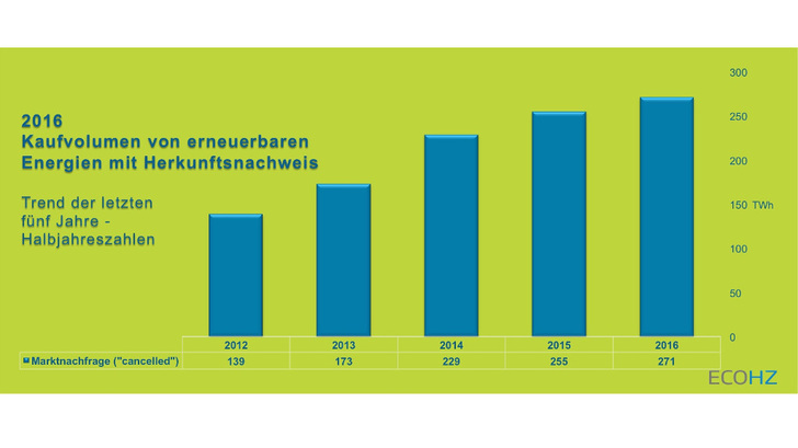 Die Nachfrage nach zertifiziertem Ökostrom in Europa steigt seit Jahren stetig an — seit 2012 um durchschnittlich 14,3 Prozent.