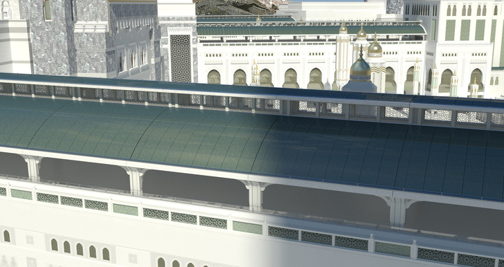 Vier Fußgängerbrücken in Mekka werden mit gewölbten, farbigen Modulen von Sunovation überdacht.