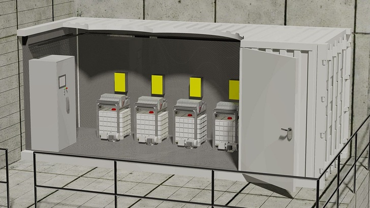 Aufstellung in Containerbauweise in der Fertigungshalle bei Technoboxx in Bottrop.