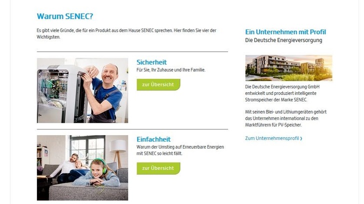 So sieht die neue Webseite von Senec aus.