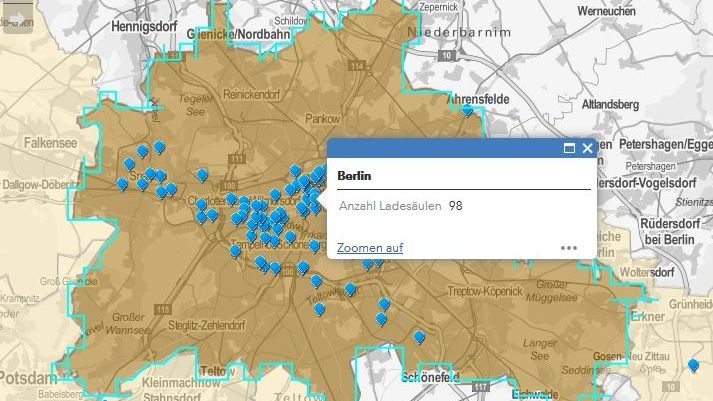 Eine Übersicht der Ladepunkte für den Berliner Raum. - © Bundesnetzagentur
