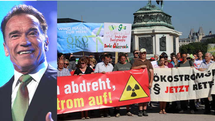 Während in der Wiener Hofburg Arnold Schwarzenegger die Internationale Klimakonferenz eröffnet, fordern vor den Toren die Österreicher endlich Taten von den Politikern. - © Eva Rinaldi/Wikimedia/EEÖ/Drechsler
