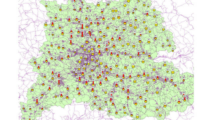 Am Beispiel der Region Stuttgart haben die Forscher den Bedarf an Ladeinfrastruktur für die Elektromobilität berechnet. - © KIT
