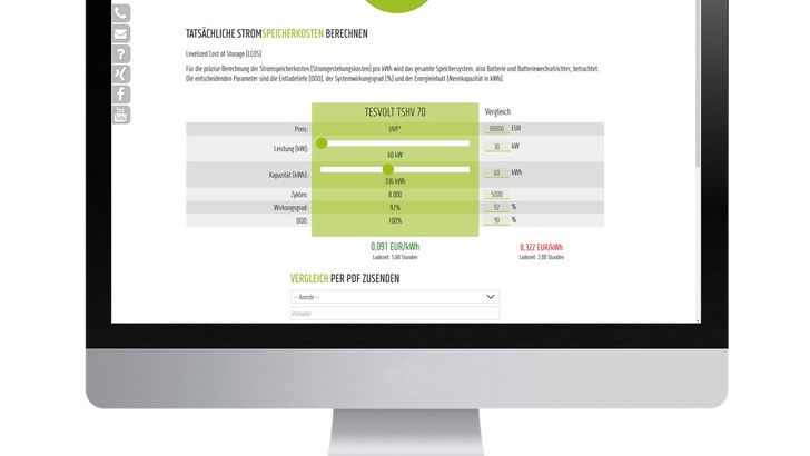 Ein Online-Rechner berechnet die tatsächlichen Kosten pro gespeicherter Kilowattstunde.
