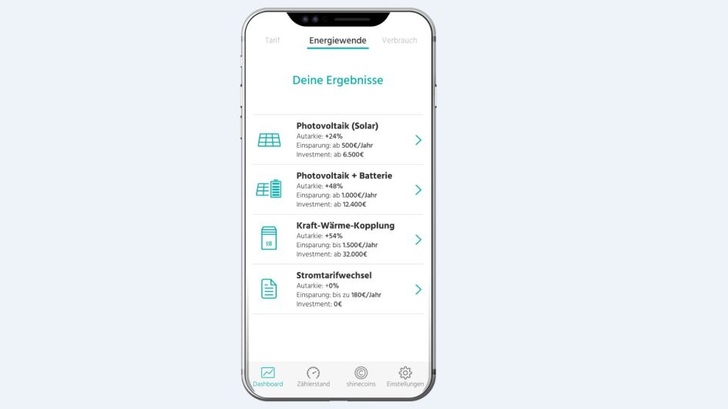 Die App von Shine gibt die Ergebnisse des Smart Meters aus.