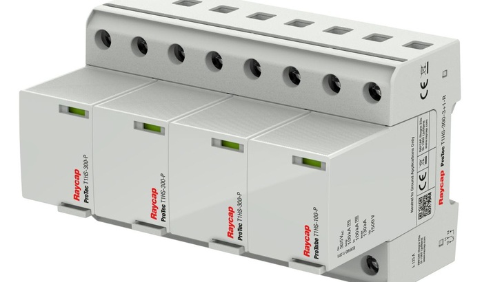Protec T1HS 300: Dieser Varistor (Ableiter Typ 1 und 2) ist für Blitzstoßströme von 25 Kilovoltampere ausgelegt. - © Raycap GmbH
