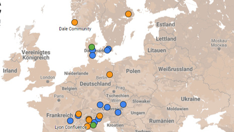 In der Karte sind nicht nur Stadtteile in Europa verzeichnet, die mit modernen Energiekonzepten ausgestattet wurden. - © Solar Heating & Cooling Programme/IEA
