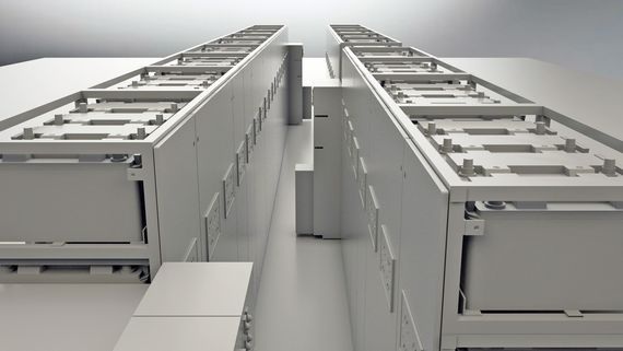 In den 13 Containern befinden sich einzelne Batterieracks.