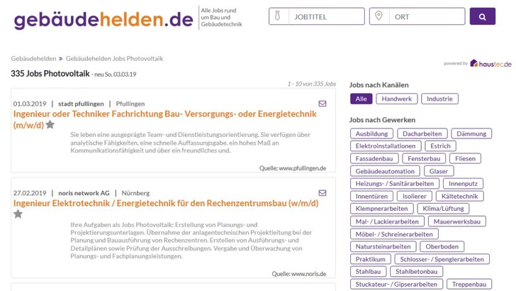 Die Suchmaske von Gebäudehelden.de ist übersichtlich strukturiert.