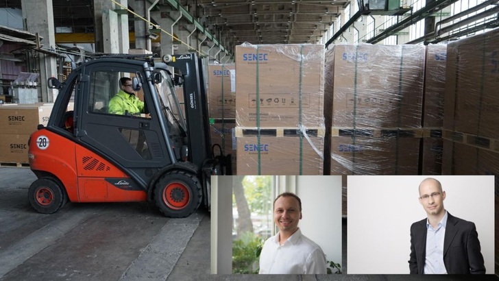 Mathias Hammer (kleines Foto links) und Jaron Schächter (rechts) sind Geschäftsführer von Senec in Leipzig.