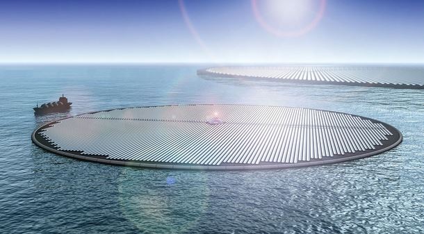 Eine Utopie der Solarinseln: Auf dem Schiff links befänden sich alle Anlagen zur Produktion von Methanol.