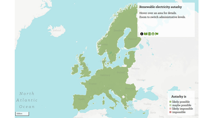 Für jede Region in Europa wurde das Potenzial erneuerbarer Energien und der Strombedarf ermittelt. - © IASS
