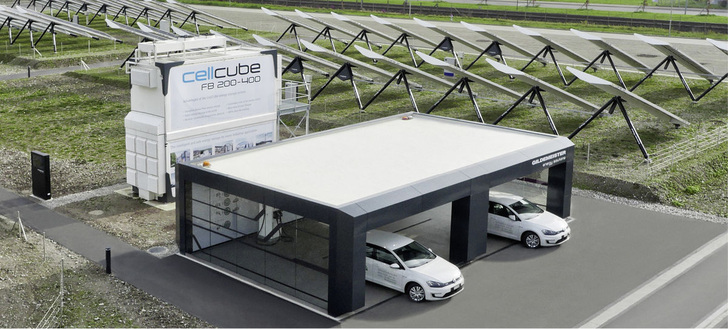 Ein Cellcube FB 200/400 als Stromspeicher für leistungsstarke E-Tankstellen.