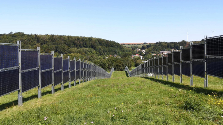 Die Anordnung der Module erlaubt die weitere landwirtschaftliche Nutzung der Flächen.