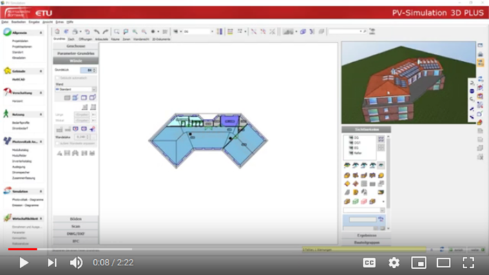 Screenshot der neuen 3D PLUS Simulationssoftware für die Photovoltaik.
