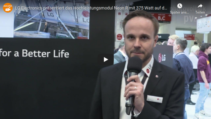 LG Electronics stellte im vergangenen Jahr in München sehr leistungsstarke Solarmodule vor.