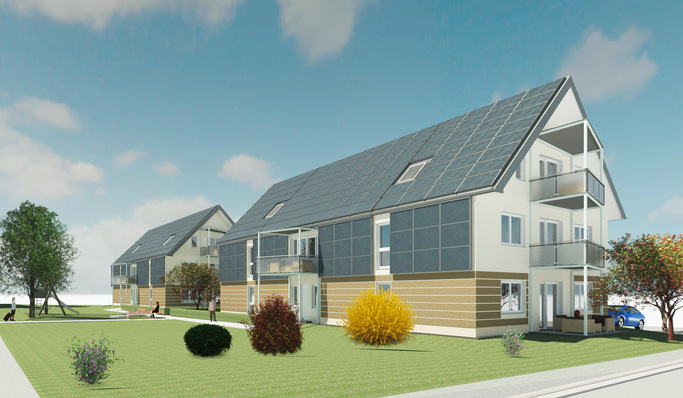 Die geplanten Wohnhäuser in Lübben nutzen Dächer und Fassaden optimal zur Stromerzeugung.