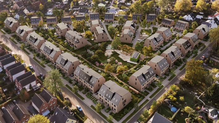 Das Herz der gesamten Energieversorgung des neuen Quartiers sind die Indachsolaranlagen, die alle Gebäude bekommen.