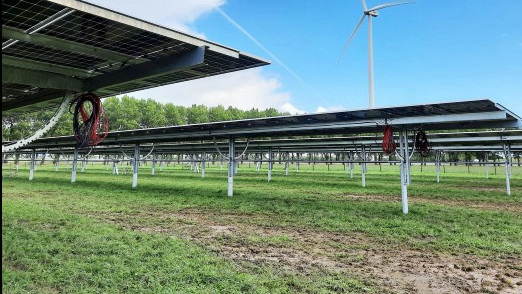 Durch die Nutzung von Solartrackern ist die Fläche weiterhin landwirtschaftlich nutzbar.
