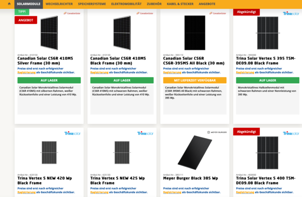  Der Online-Shop des Großhändlers Energetik Solartechnologie.