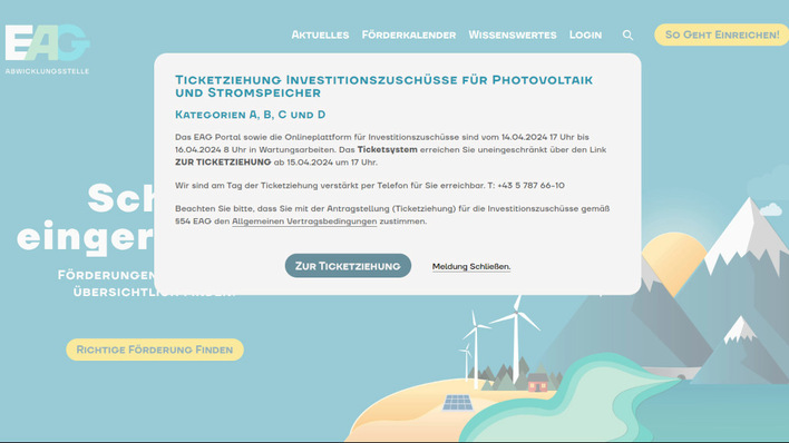  Noch ist das Ticketsystem nicht geöffnet. Doch Interessenten können sich auf der Webseite der EAG-Abwicklungsstelle schon über das Procedere informieren.