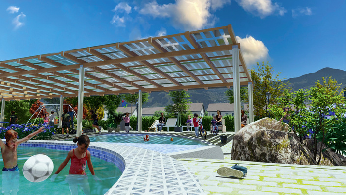 Mittlerweile sind die Sommer so heiß, dass es gefährlich werden kann, sich im Freien aufzuhalten. Mit Solarmodulen überdachte Areale bieten Schatten.