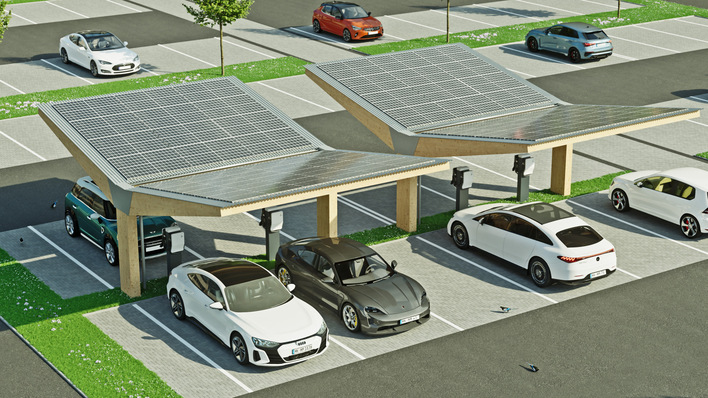 PV-Carports der Heinrich Meyer-Werke / Weiterer Text über ots und www.presseportal.de/nr/174461 / Die Verwendung dieses Bildes für redaktionelle Zwecke ist unter Beachtung aller mitgeteilten Nutzungsbedingungen zulässig und dann auch honorarfrei. Veröffentlichung ausschließlich mit Bildrechte-Hinweis.