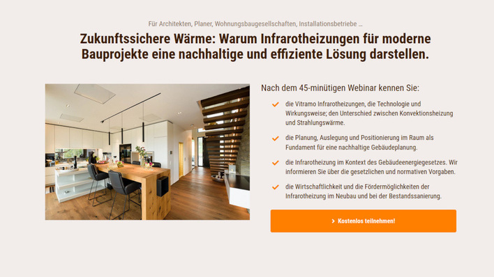 Im kostenlosen Webinar bietet Vitramo zahlreiche Informationen rund um die Infrarotheizung.