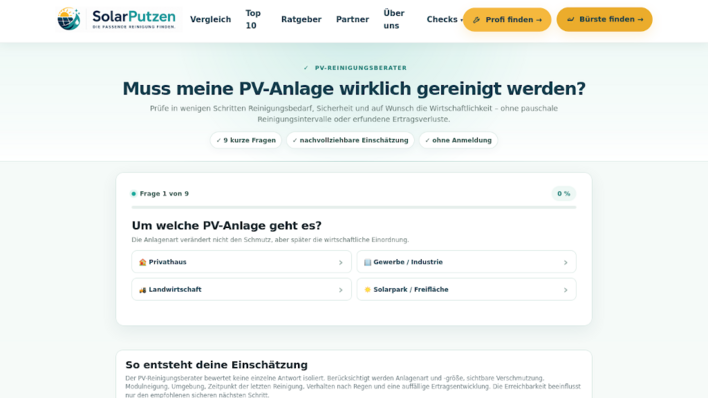 Die neue Website unterstützt Kunden und spezialisierte Dienstleister bei der Reinigung von Solaranlagen.