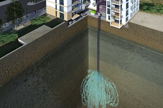 Die neuartige Integralsonde der Firma Geo-En unter einem Bürogebäude in Berlin.