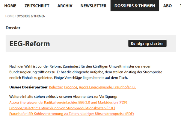 Ein Blick auf die Startseite des Themendossiers.