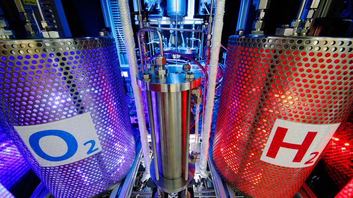 Eine Power-to-Gas-Demonstrationsanlage. Wasserstoff hat eine besonders hohe Energiedichte.