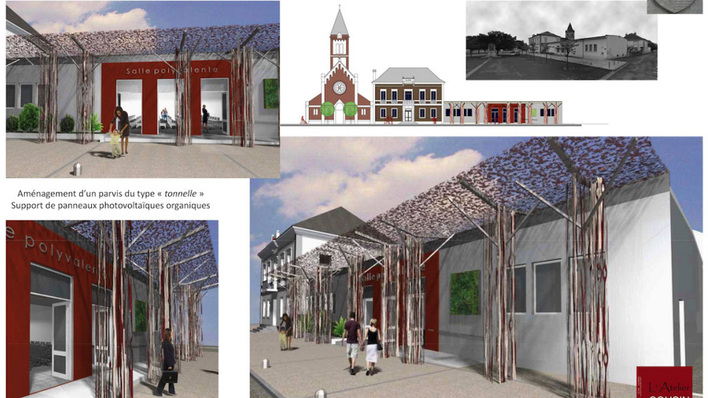 In der Gemeinde Pujo soll die Anlage als Vordach eines Gemeindesaals ausgeführt werden.