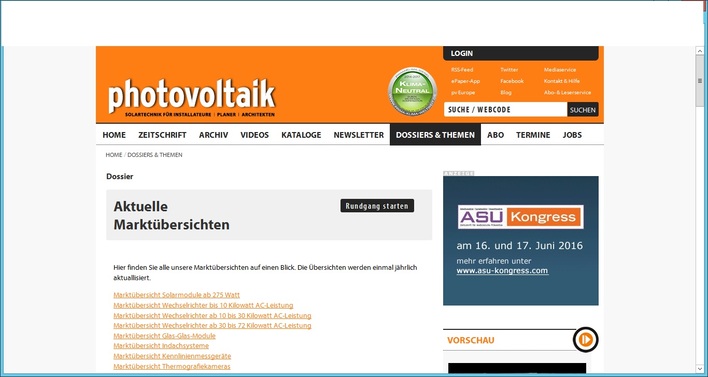 Die Marktübersichten sind jetzt bequem mit einem Klick zu erreichen.