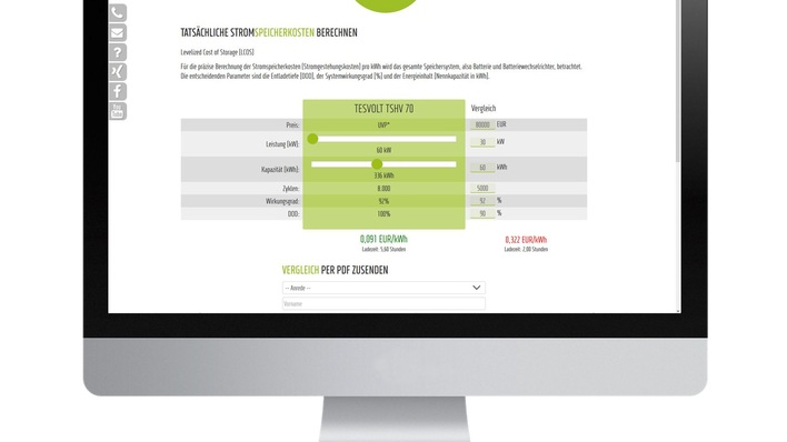 Ein Online-Rechner berechnet die tatsächlichen Kosten pro gespeicherter Kilowattstunde.