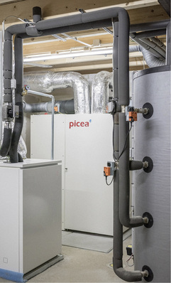 



Einbausituation des neuen, platzsparenden Kompaktgeräts. Es beinhaltet eine Brennstoffzelle, einen Elektrolyseur, einen Stromspeicher sowie eine Luftheizung.
