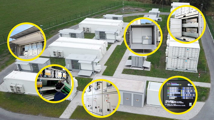 Der Großspeicher vor den Toren von Varel beherbergt zwei verschiedene Batterietechnologien, die jeweils unterschiedliche Aufgaben übernehmen.