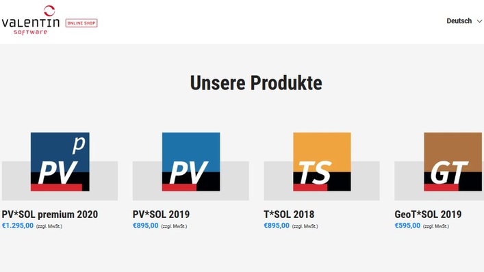 Der Webshop von Valentin Software.